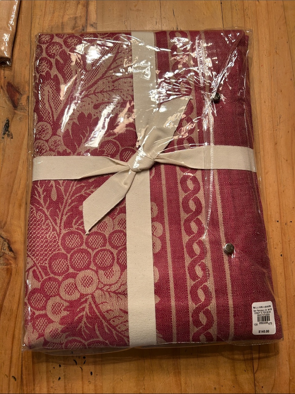 Williams Sonoma Red and Cream Striped Decorative Tablecloth